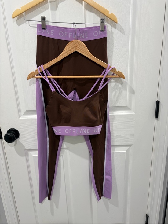 aerie Pants - aerie Brown & Lavender Colorblock Leggings with Strappy Sports Bra